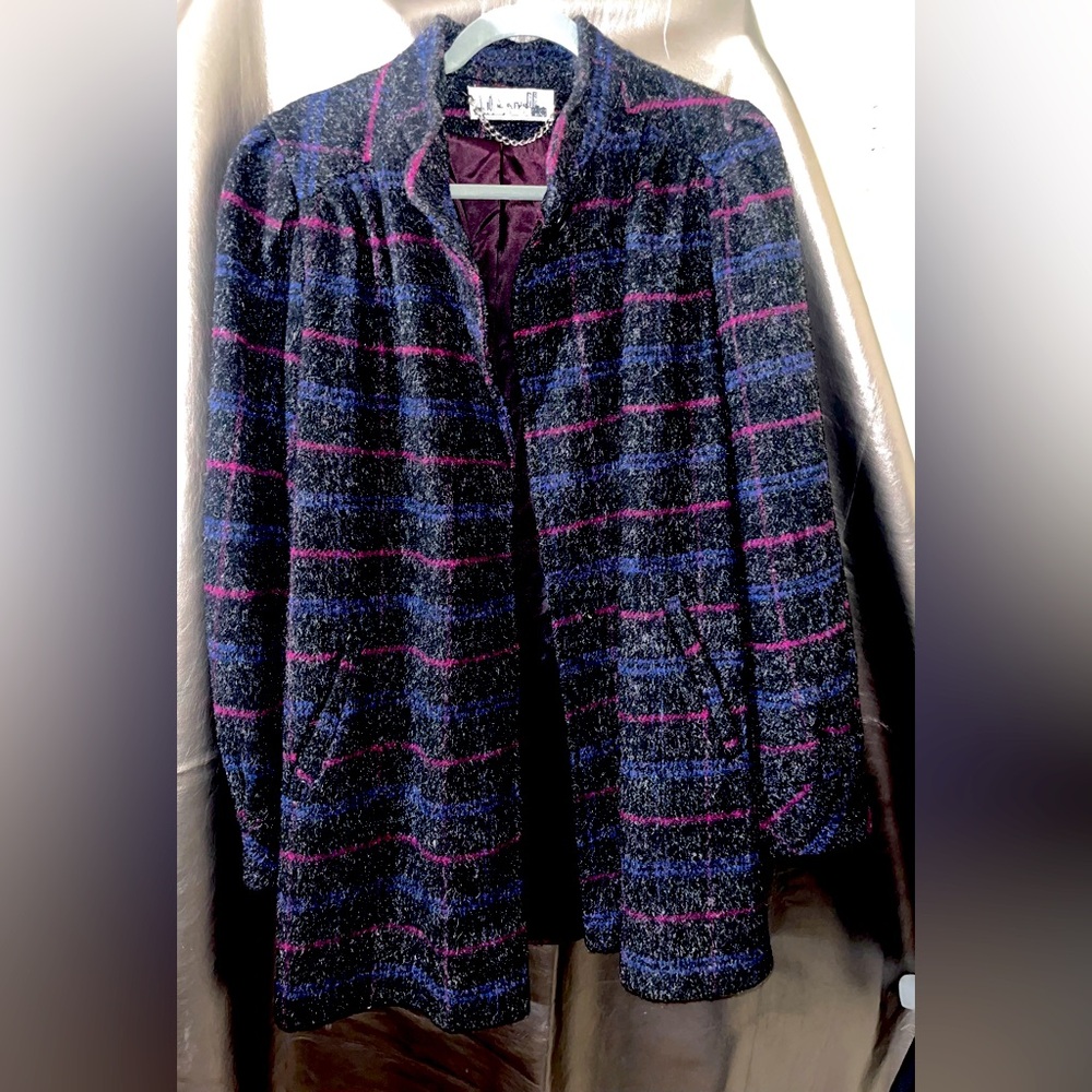 New York Girl- Vintage- Women's Plaid Jacket - Black and Pink- Size 16